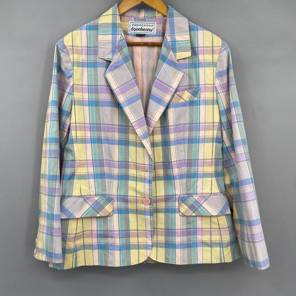 Vtg Donnkenny Pastel Plaid Blazer Women Size 16 Two‎ Button Career Jacket